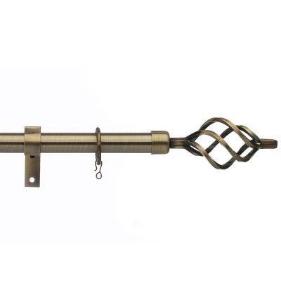 Universal Antique Brass Pole with Cage Finials