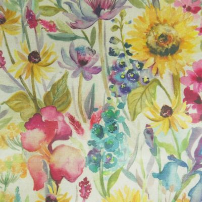 Sunflower Summer Printed Linen Fabric Natural