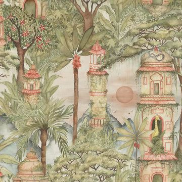 Eden Ruins Printed Cotton Fabric Green