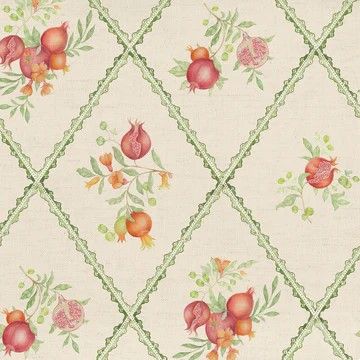 Pomegranate Trellis Printed Cotton Fabric Cream